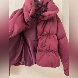 Theory Red Cropped Puff Jacket - Size M/S | Down-Filled Winter Essential